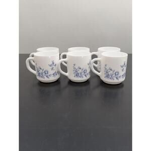 Arcopal Glenwood France Mug Milk Color Glass Drink Set of 6 Blue Flora Flower